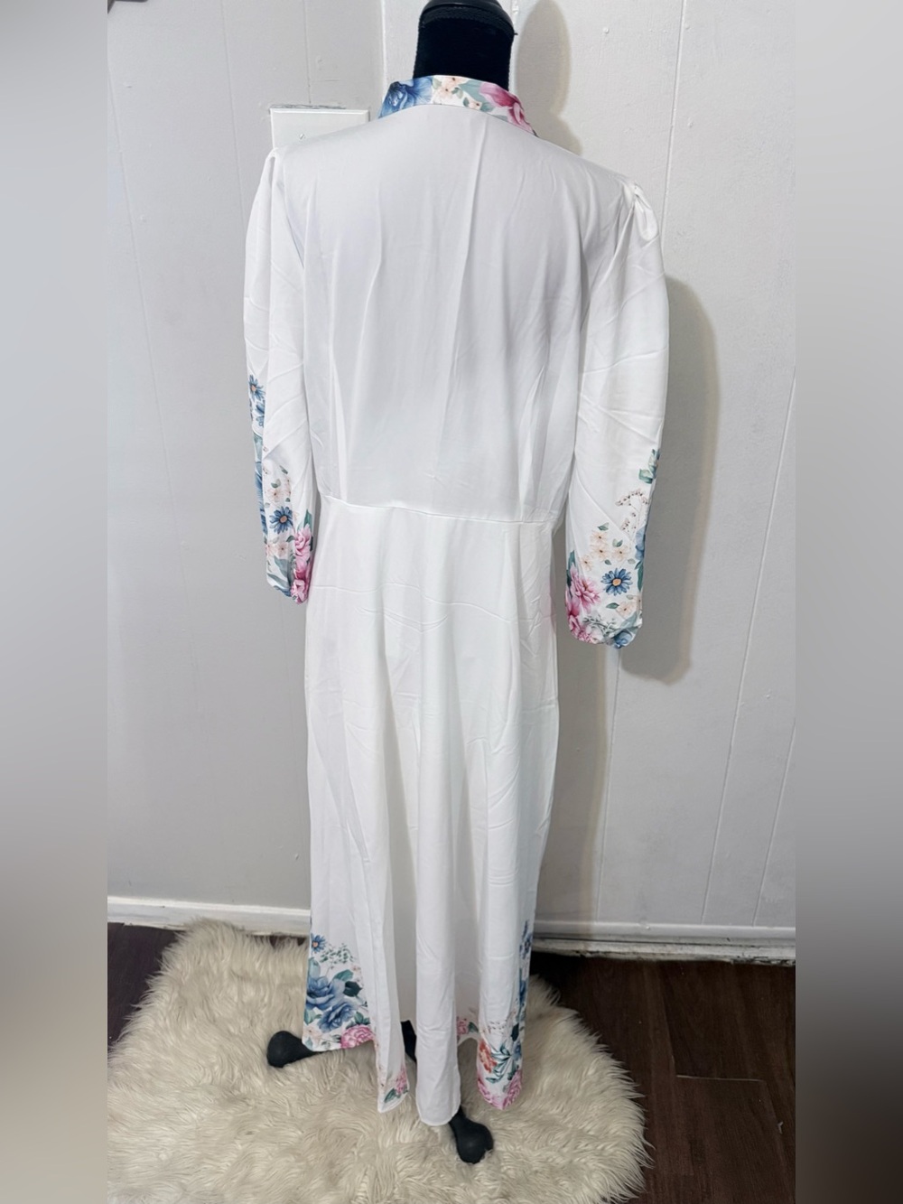 Floral-Embroidered White Maxi Dress with Pink & Blue Accents - Picture 11 of 14